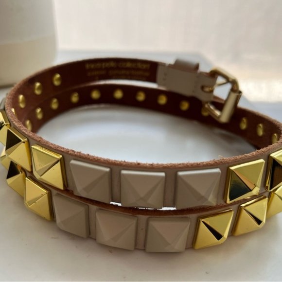 Linea Pelle Accessories - Linea Pelle Nude Gold Square Studded Leather Belt Size S Fits 32-36”